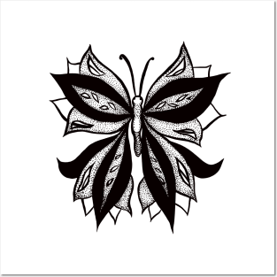 Abstract Butterfly Stipple Shaded Ink Drawing Posters and Art